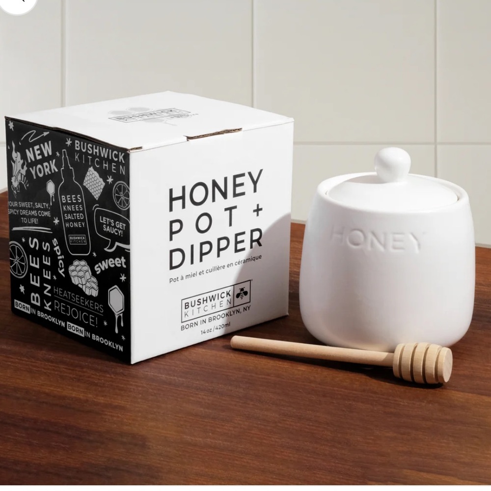 White Honey Pot with Dipper